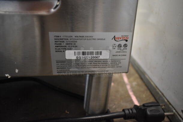 LIK NEW! 2022 Avantco 177EG30N Stainless Steel Commercial Countertop Electric Powered Flat Top Griddle. 208/240 Volts, 1 Phase. Tested and Working! - Image 5 of 6