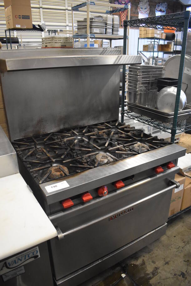 Vulcan Stainless Steel Commercial Natural Gas Powered 6 Burner Range w/ Oven, Over Shelf and Back Splash. 36x30x60 - Image 3 of 6