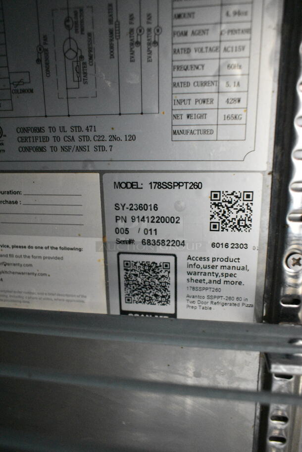 2023 Avantco 178SSPPT260 Stainless Steel Commercial Pizza Prep Table on Commercial Casters. 115 Volts, 1 Phase. Tested and Working! - Image 9 of 10