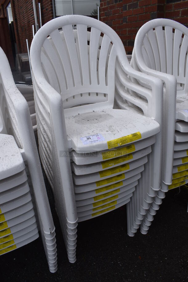 10 BRAND NEW SCRATCH AND DENT! Grosfillex 49092004 / US092004 Pacific White Fanback Stacking Resin Armchair. 23x21x35.5. 10 Times Your Bid! - Image 2 of 6