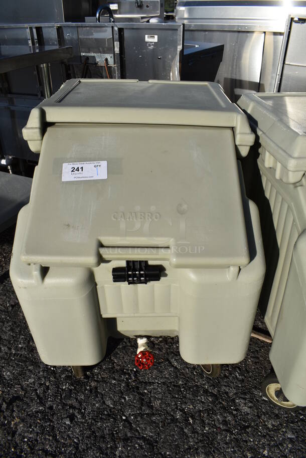 Cambro Gray Tan Poly Insulated Portable Ice Bin on Commercial Casters. 23x30x31