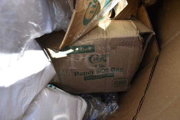 PALLET LOT of 18 BRAND NEW Boxes Including 433B1BGC Choice 1 lb. Natural Kraft Paper Bag - 500/Case, TS12CCRD, 760FFMEDSQWH Choice 5.5 oz. Medium White Paper Scoop / Tray - 1000/Case, Dart S6BWB Spoons, 600LEGALV451 Regency Legs. 18 Times Your Bid!  - Image 5 of 12