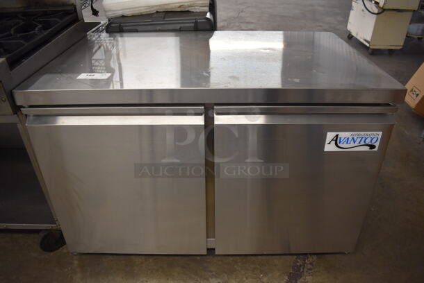 BRAND NEW SCRATCH AND DENT! Avantco 178SSUC48RHC Stainless Steel Commercial 2 Door Undercounter Cooler on Commercial Casters. 115 Volts, 1 Phase. 48x30x32. Tested and Working! - Image 1 of 8