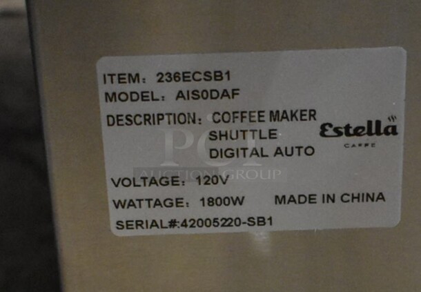 BRAND NEW SCRATCH AND DENT! Estella Caffe ECSB-1 Automatic Single Shuttle Coffee Maker with Digital Display. 120 Volts, 1 Phase.  - Image 6 of 6