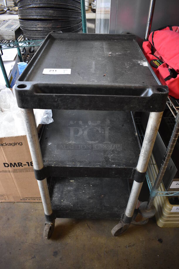 Black Poly 3 Tier Cart on Commercial Casters. 28.5x18.5x34.5