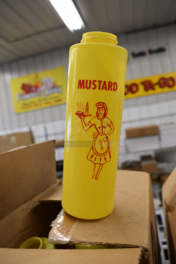 ALL ONE MONEY! Lot of 9 BRAND NEW Yellow Poly Condiment Bottles. 2.5x2.5x7 - Image 1 of 4