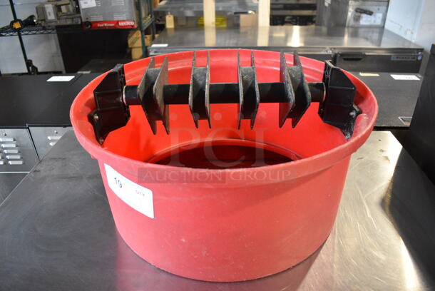 Red Poly Trash Can Lid w/ Silverware Saver. 20x20x10 - Image 1 of 4