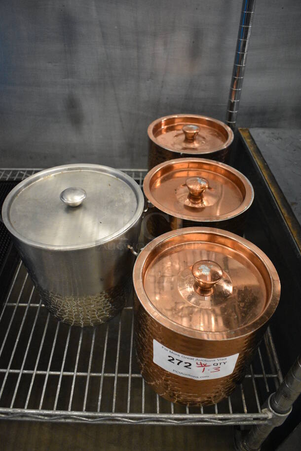 4 Various Metal Ice Buckets w/ 4 Lids. 7x7x7, 8x8x9. 4 Times Your Bid! - Image 3 of 3
