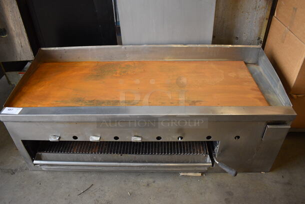 Stainless Steel Commercial Natural Gas Powered Flat Top Griddle w/ Cheese Melter. 60.5x25x23