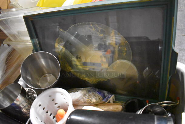 ALL ONE MONEY! Lot of Various Items Including Metal Mixing Cups and Buckets in Gray Poly Bus Bin - Image 3 of 3