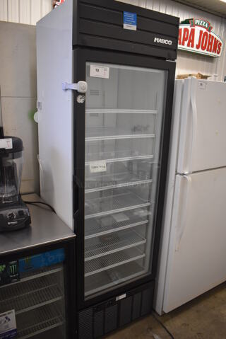 Habco SE18 Metal Commercial Single Door Reach In Cooler Merchandiser w/ Poly Coated Racks. 115 Volts, 1 Phase. 24x24x78. Tested and Working!