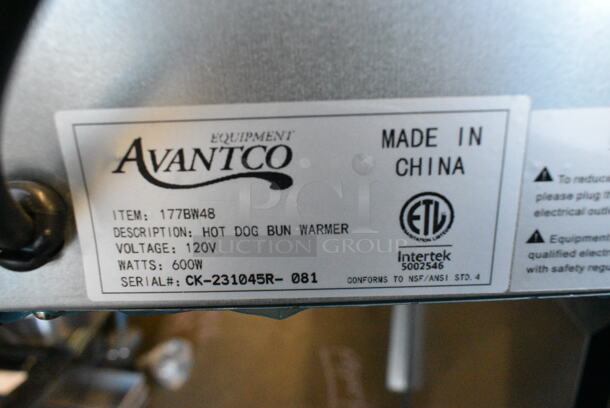 BRAND NEW SCRATCH AND DENT! 2023 Avantco 177BW48 Stainless Steel Commercial 48 Hot Dog Bun Warmer. 120 Volts, 1 Phase. Tested and Working! - Image 5 of 5