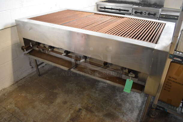 Stainless Steel Commercial Natural Gas Powered Charbroiler Grill on Metal Legs. 71x42x37.5