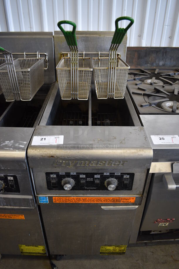 Frymaster Model PH155-2SC ENERGY STAR Stainless Steel Commercial Floor Style Natural Gas Powered Deep Fat Fryer w/ 2 Metal Fry Baskets on Commercial Casters. 40,000 BTU. 15.5x30x46 - Image 1 of 7