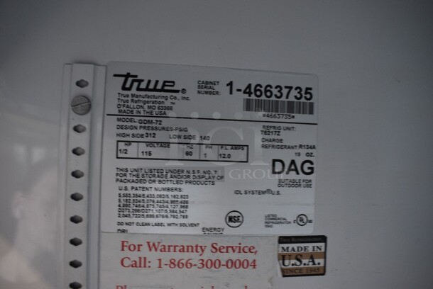 True Model GDM-72 Metal Commercial 3 Glass Door Reach In Cooler Merchandiser w/ Poly Coated Racks. 115 Volts, 1 Phase. 78x30x77. Tested and Working! - Image 2 of 6
