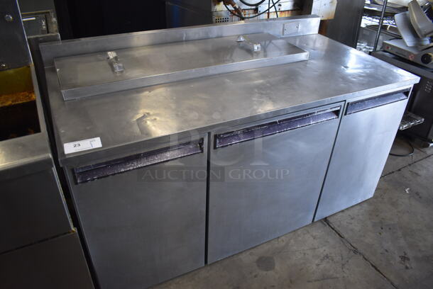 Delfield Stainless Steel Commercial 3 Door Prep Table w/ Back Splash. 60x30.5x34. Tested and Powers On But Temps at 50 Degrees - Image 2 of 7