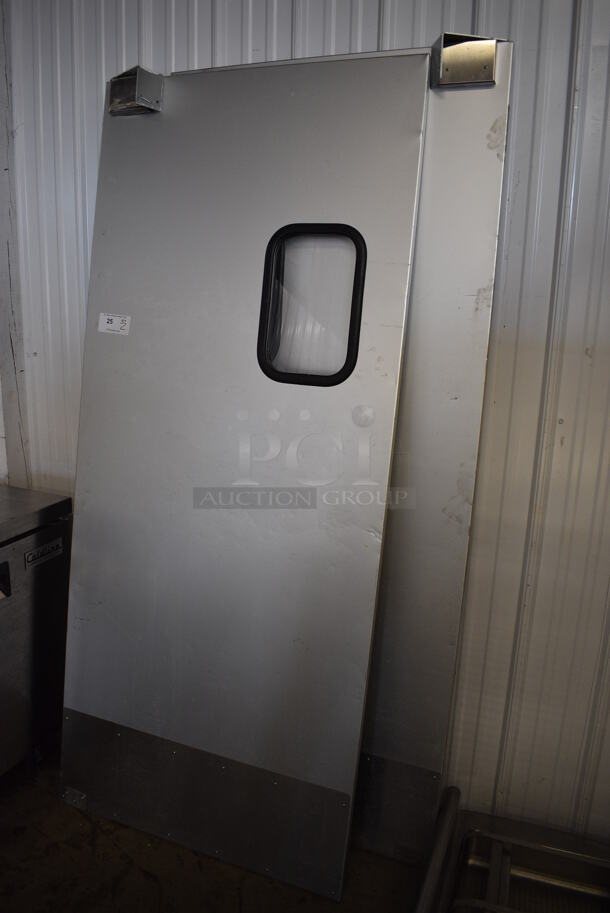 2 Metal Commercial Swinging Kitchen Doors w/ View Through Window. 35x4x83. 2 Times Your Bid! - Image 2 of 6