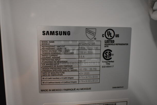 BRAND NEW SCRATCH AND DENT! 2023 Samsung RF22A4121SR Stainless Steel French Door Style Cooler Freezer Combo. 115 Volts, 1 Phase. Tested and Working! - Image 9 of 9