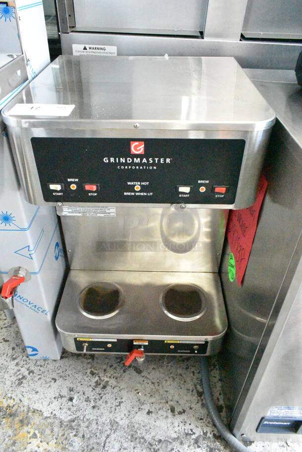 Grindmaster AP-400E Stainless Steel Commercial Countertop Dual Coffee Machine w/ hot Water Dispenser. 208/240 Volts, 1 Phase.  - Image 1 of 7