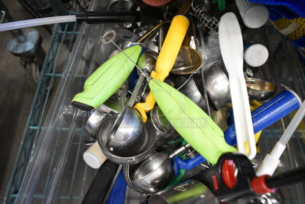 ALL ONE MONEY! Lot of Various Items Including Utensils in Clear Bin.  - Image 3 of 9
