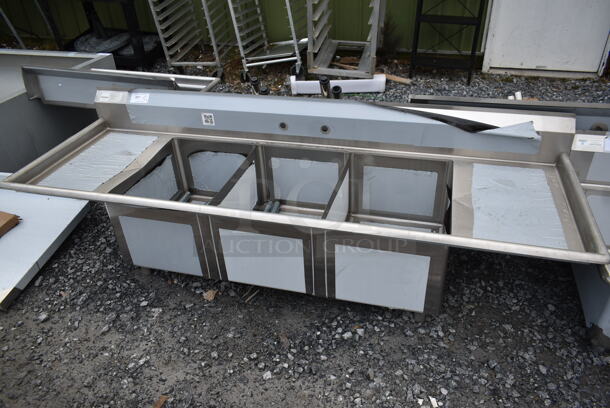 BRAND NEW SCRATCH AND DENT! Advance Tabco FE-3-1824-18RL Three Compartment Stainless Steel Commercial Sink with Two Drainboards - 90" - Image 2 of 8