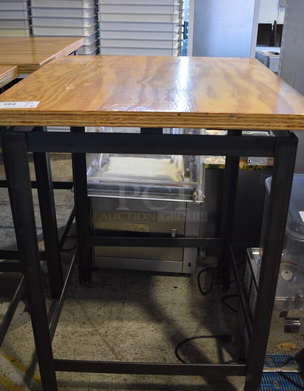 Wood Pattern Tabletop on Black Metal Bar Height Base. 30x30x42.5