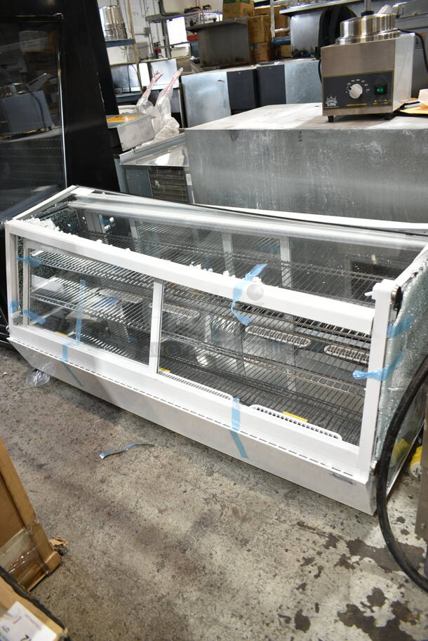 BRAND NEW SCRATCH AND DENT! Avantco 360BCSS60HCW Metal Commercial 60" White Self-Serve Refrigerated Countertop Bakery Display Case with LED Lighting. See Pictures for Broken Glass. 115 Volts, 1 Phase. Tested and Powers On But Does Not Get Cold - Image 3 of 8