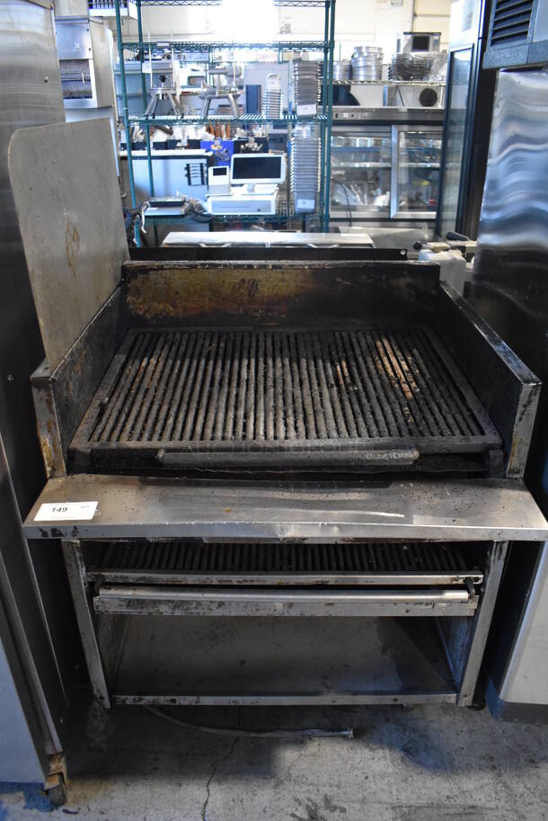 Stainless Steel Commercial Natural Gas Powered Charbroiler Grill w/ Under Shelf. 36x34x57