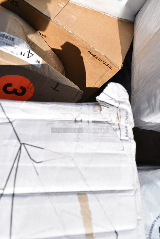 PALLET LOT of 22 BRAND NEW Boxes Including 50020CAFE Choice 20 oz. Café Print Poly Paper Hot Cup - 600/Case, NC12S Fabri-Kal NC12S Nexclear 12 / 14 oz. Clear Customizable Squat Plastic Cup - 1000/Case, 966UPWIDEB1-500 OneUp by Choice White 1-Ply Wide Interfold 6 1/2" x 8 1/2" Dispenser Napkin - 6000/Case, 346WKFSNSPM Medium Weight Wrapped Plastic Cutlery Pack with Napkin and Salt / Pepper, 130WBKFORKH Choice Black Heavy Weight Wrapped Plastic Fork - 1000/Case, 129MCS24B Choice 24 oz. Black Rectangular Microwavable Heavy Weight Container with Lid 8" x 5 1/4" x 2" - 150/Case, 347DC7 Choice 7 oz. Clear Plastic 1-Piece Dessert Cup - 200/Case, 128HD8BULK Choice Heavy Duty 8 oz. Microwavable Translucent Plastic Deli Container - 480/Case, 795PTOWHT1 Choice White Microwavable Folded Paper #1 Take-Out Container 4 3/8" x 3 1/2" x 2 1/2" - 450/Case, 129MCS323CW Choice 36 oz. White 9 3/4" x 7 1/4" x 2" 3-Compartment Rectangular Microwavable Heavy Weight Container with Lid - 150/Case, 129MCS24B Choice 24 oz. Black Rectangular Microwavable Heavy Weight Container with Lid 8" x 5 1/4" x 2" - 150/Case. 22 Times Your Bid!  - Image 2 of 12