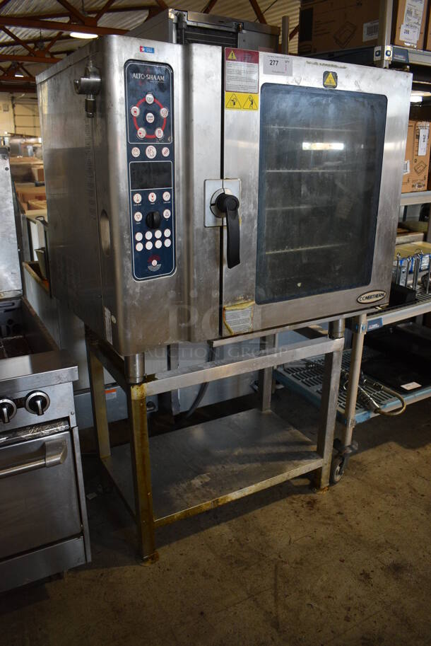 2012 Alto Shaam 10.10 ES Stainless Steel Commercial Natural Gas Powered Convection Oven w/ View Through Door on Metal Equipment Stand w/ Commercial Casters. 208-240 Volts, 3 Phase. 42x32x67 - Image 3 of 7