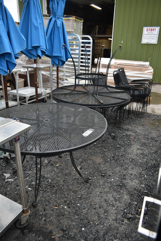 ALL ONE MONEY! Lot of 3 Black Metal Mesh Round Patio Tables w/ 10 Black Metal Mesh Patio Chairs. - Image 1 of 5