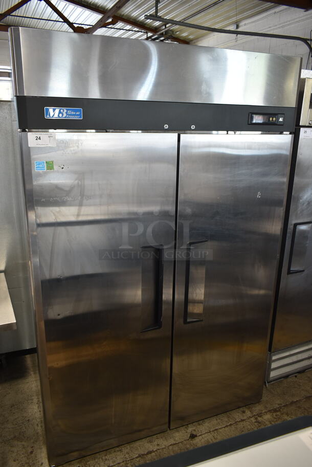 Turbo Air M3F47-2 Stainless Steel Commercial 2 Door Reach In Freezer w/ Poly Coated Racks and Commercial Casters. 115 Volts, 1 Phase. Tested and Powers On But Does Not Get Cold - Image 1 of 6