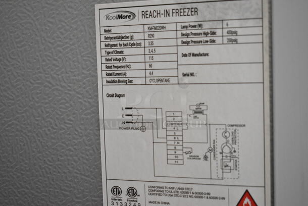 BRAND NEW SCRATCH AND DENT! KoolMore KM-FMD20WH Metal Single Door Reach In Freezer. 115 Volts, 1 Phase. Tested and Working! - Image 7 of 8
