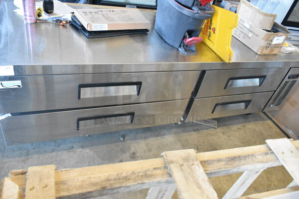 BRAND NEW SCRATCH AND DENT! 2023 Avantco 178CBE84HC Stainless Steel Commercial 4 Drawer Refrigerated Chef Base on Commercial Casters. 115 Volts, 1 Phase. Tested and Working! - Image 2 of 10