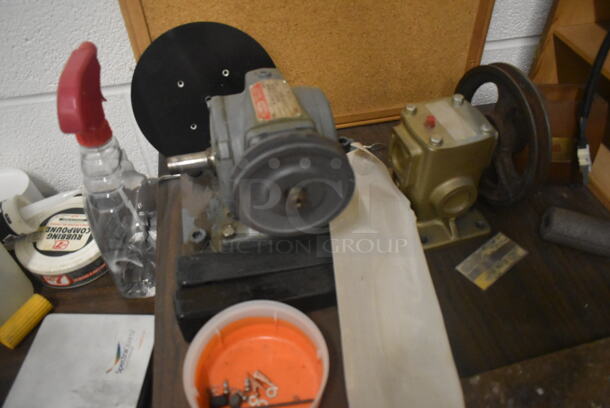 Black Metal Desk w/ Wood Pattern Desktop and Contents Including Bottles, Screws. Includes 30x60x30. BUYER MUST REMOVE. - Image 12 of 12