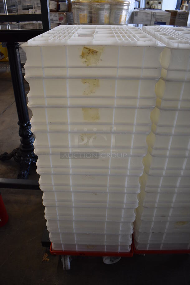 Poly Red Dolly w/ 11 White Poly Dough Bins on Commercial Casters. 16x24x7, 16x24x4 - Image 2 of 4