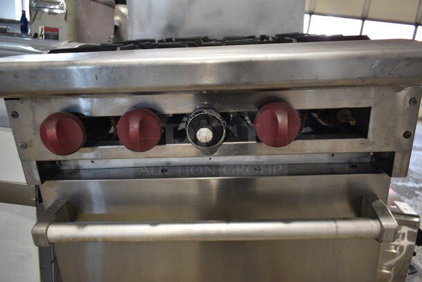 Thermatek Stainless Steel Commercial Natural Gas Powered 4 Burner Range w/ Oven and Back Splash. Missing 2 Legs. - Image 6 of 9