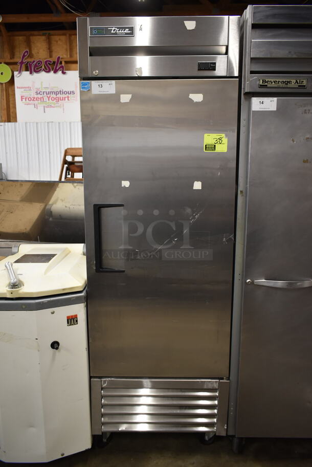2019 True T-23F-HC Stainless Steel Commercial Single Door Reach In Freezer w/ Poly Coated Racks on Commercial Casters. 115 Volts, 1 Phase. Tested and Working!