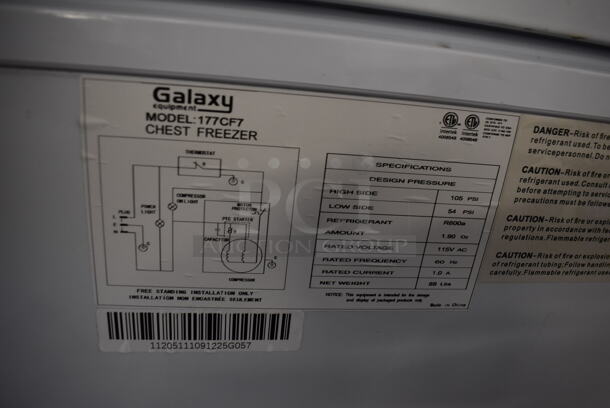 Galaxy 177CF7 Metal Chest Freezer. 115 Volts, 1 Phase. 38x22x33.5. Tested and Powers On But Temps at 52 Degrees - Image 6 of 6