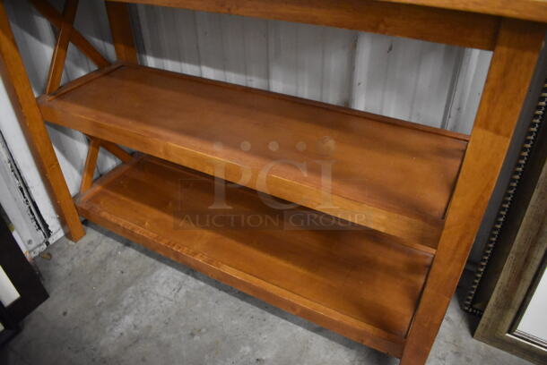 Wooden Table w/ 2 Under Shelves. 42x17.5x30 - Image 3 of 4