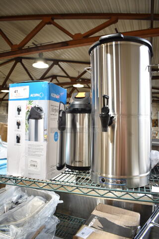 3 BRAND NEW SCRATCH AND DENT! Items; Bunn Stainless Steel Beverage Holder Dispenser, 2 553A40DSL Acopa Air Pot. 3 Times Your Bid!