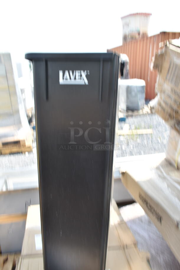 5 BRAND NEW SCRATCH AND DENT! Items; 2 Lavex 274MOPBCKTYE 35 Qt. Yellow Mop Bucket & Side Press Wringer Combo, 2 Lavex 274MOPBCKTDN 35 Qt. Yellow Mop Bucket and Down Press Wringer Combo, Lavex Black Slim Jim Trash Can. 5 Times Your Bid!  - Image 3 of 8