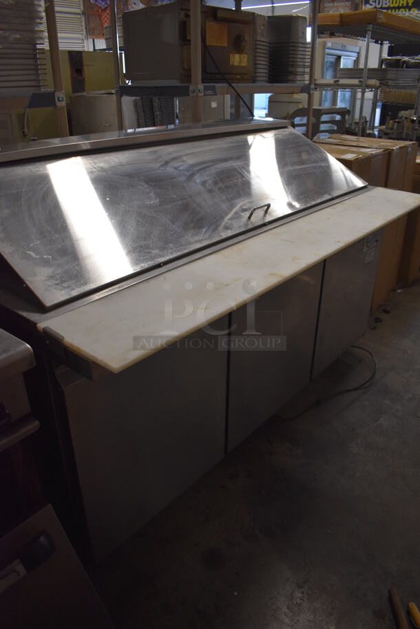 Avantco 178SCLM3 Stainless Steel Commercial Sandwich Salad Prep Table Bain Marie Mega Top on Commercial Casters. 115 Volts, 1 Phase. 70.5x37x47. Tested and Powers On But Temps at 46 Degrees - Image 8 of 9