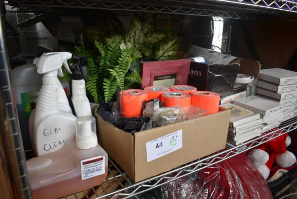 ALL ONE MONEY! Tier Lot of Various Items Including Cleaner, Price Stickers, Merchandising Tags and 2 Fake Plants!