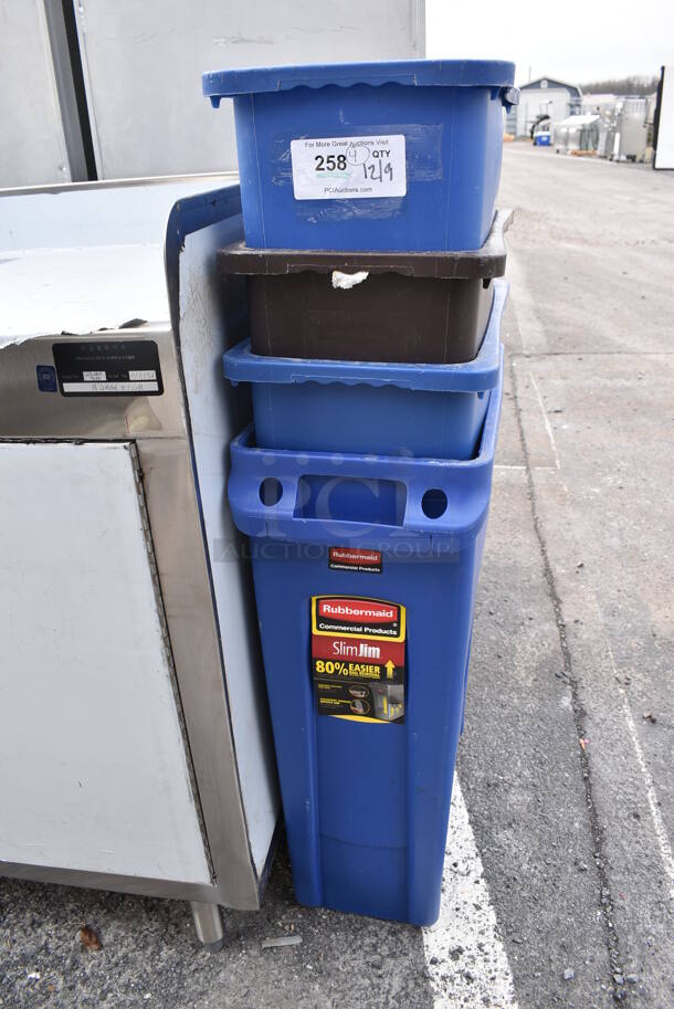 4 Poly Slim Jim Trash Cans. 11x20x30. 4 Times Your Bid!