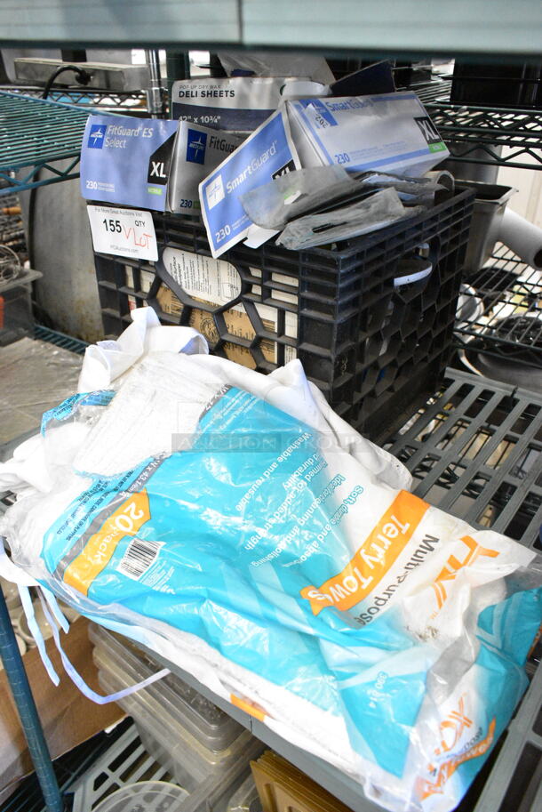 ALL ONE MONEY! Lot of Various Items Including Terry Towels, Disposable Gloves.  - Image 1 of 10