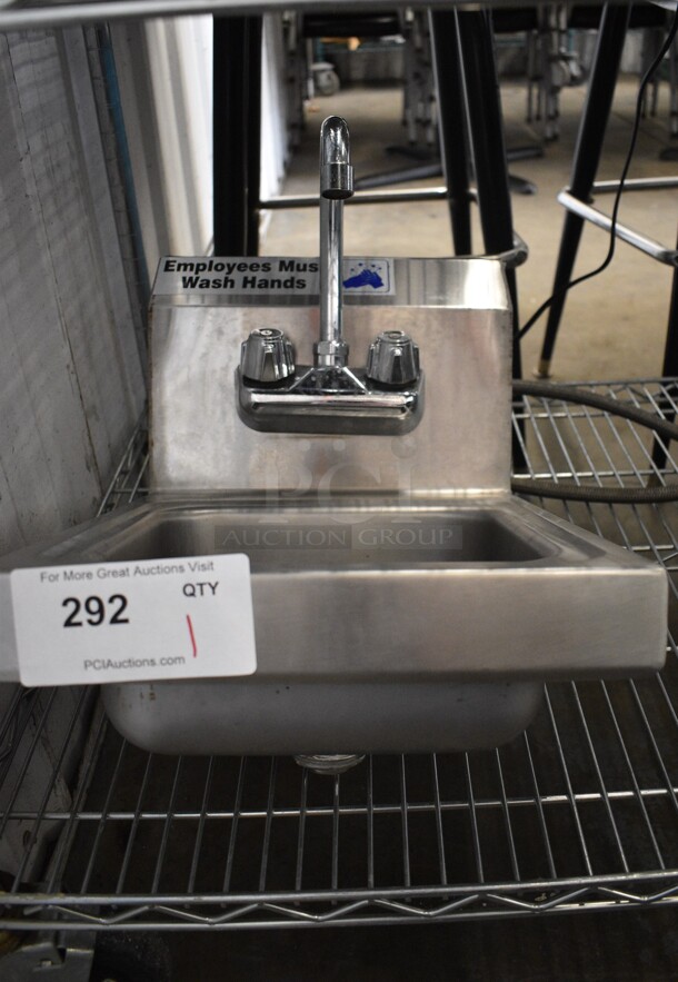 Stainless Steel Commercial Single Bay Wall Mount Sink w/ Faucet and Handles. 12x16x16