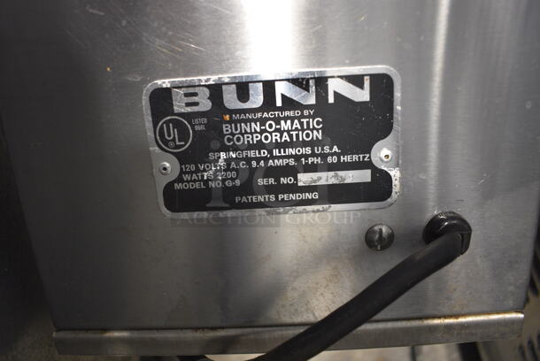 Bunn Model G-9 Stainless Steel Commercial Countertop Coffee Bean Grinder. 120 Volts, 1 Phase. 8x18x23. Tested and Powers On But Parts Do Not Move - Image 5 of 5