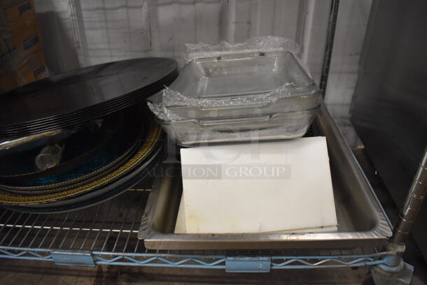 ALL ONE MONEY! Tier Lot of Various Items Including Trays, Booster Seat and Glass Casserole Dishes - Image 2 of 5