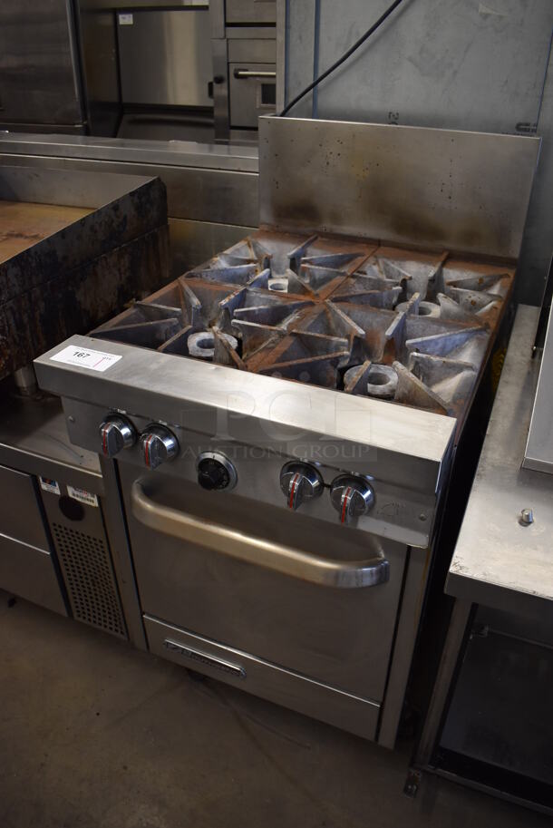 Southbend S24E Stainless Steel Commercial Natural Gas Powered 4 Burner Range w/ Oven and Back Splash on Commercial Casters. 24.5x34x47 - Image 2 of 6